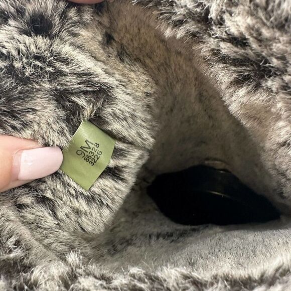 Timberland Monogram Tall Boots Faux Fur Lined Black Leather Size 9 Wedge Heel - Picture 12 of 13